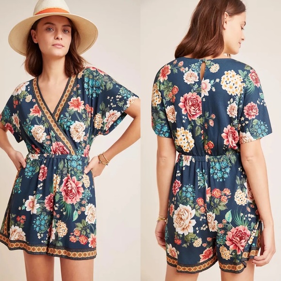 Farm teal floral romper - Picture 1 of 11